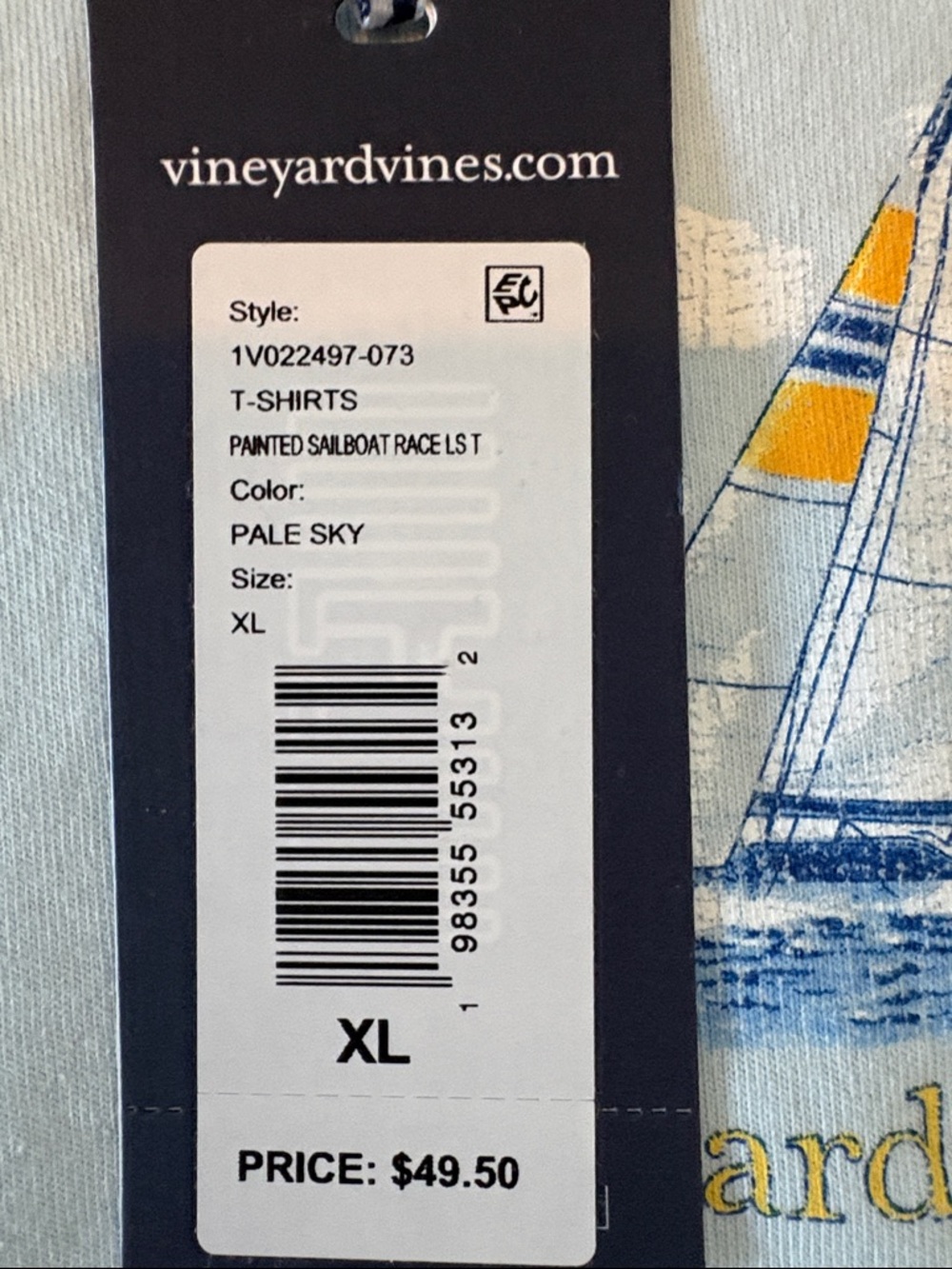 Vineyard Vines Light Blue Long-Sleeve Crewneck with Sailboat Logo, NWT - Picture 6 of 6